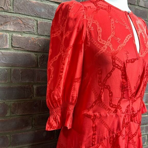 Zadig & Voltaire  X Defile Red Asymmetric Ruffled Silk Crewneck Dress Size Med - Picture 5 of 9